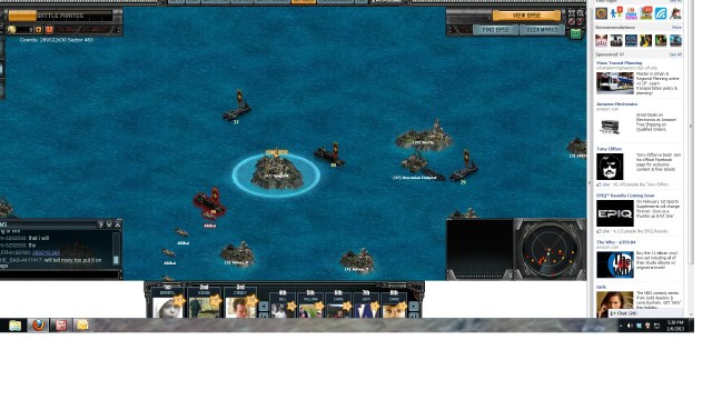 The sea screen. My base is pictured (SpecialK.) The various ships and operations hubs pictured provide risk-filled opportunities to gather resources.