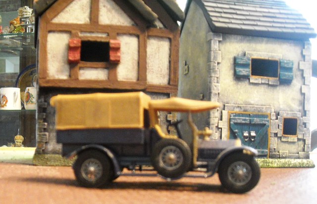 Blurry photo of the Matchbox Crosley tender. Used without the top or canvas cover, the tender is in perfect scale with the miniatures.