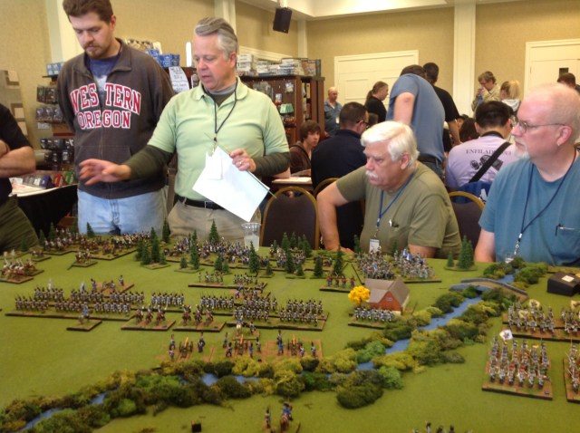 Doug gives pre-game instructions to the massive 28mm Napoleonic game 