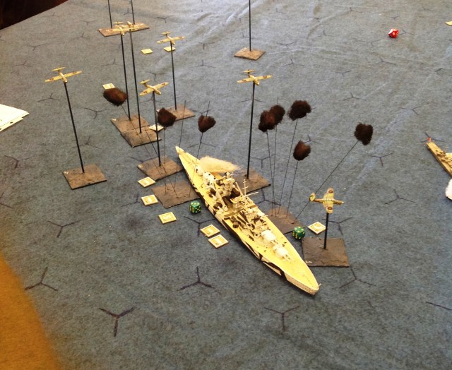 The bombers begin their approaches on the Tirpitz