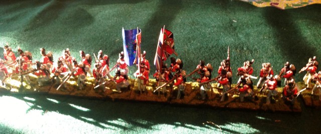 The 4th (Kings) Regiment.  Flag is from Warflags.  Staff is a North Star 200mm lance with the cords snatched from the Victrix standard bearer. 