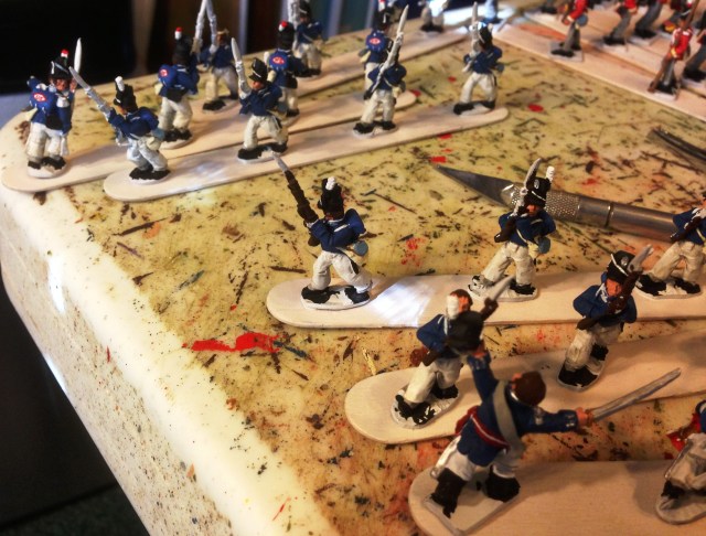 Scott's regulars are nearly finished.  I'll probably put an hour or so into painting them tonight, sick or not.