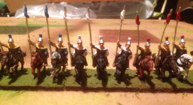 15mm Byzantine heavy horse-no horse armor so Belisarian. I think they're Essex figures due to the bendy kontos.