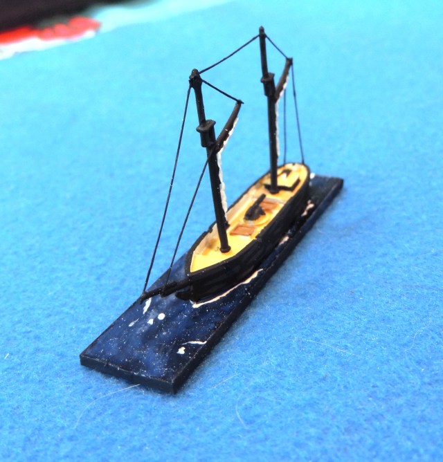 Pretty sure this little sloop is a Bay Area Yards miniature.  I have another three or four ships I plan to paint and rig this month. 
