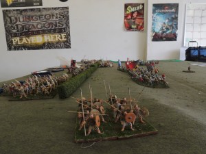 My silly Welshman moving out on the flank are about to be shot full of crossbow bolts.  Mostly took this as a look at the battlefield from the flank. 