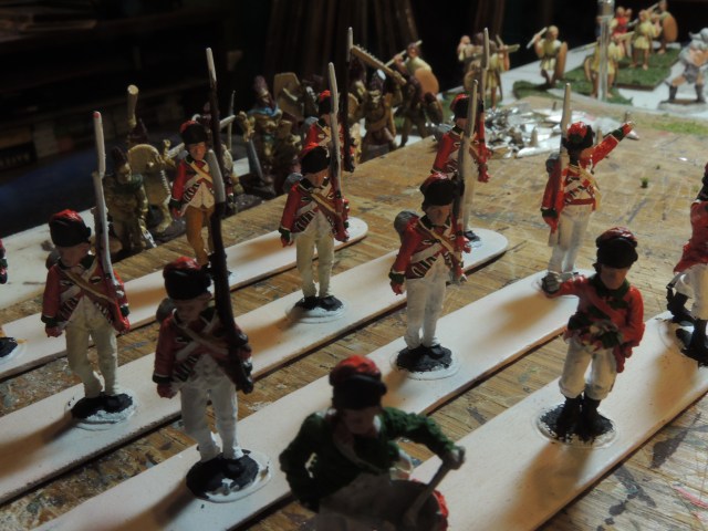I know the picture is dark, but hopefully you can see the minis are coming along. Perry Miniatures Volunteers of Ireland. 