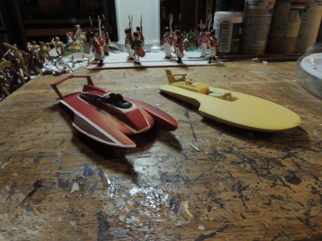 The 1979 Squire Shop and the 1968 Miss Bardahl in the Smyth boatyard.  Not far on either yet, and both will take lots of extra TLC.