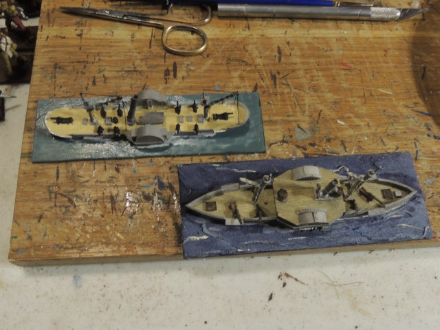 A quick comparison between the Thoroughbred Sassacus double-ender (front) and the less massive Bay Miami (back)  Both are very nice models