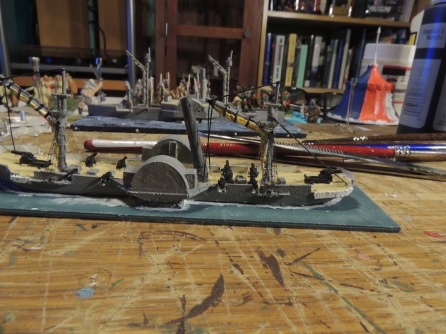 A broadside view of the finished Miami.  The ratlines are clearly visible 